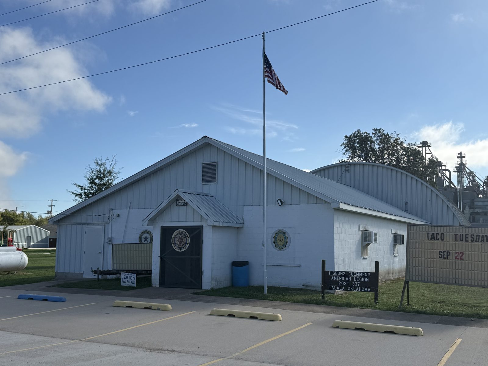 American Legion Post 337 hall in Talala with the flag flying out front